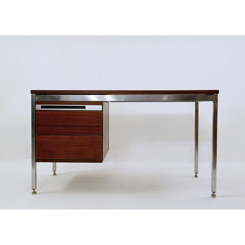 Vintage chrome and mahogany desk by Pierre Guariche, France 1960s