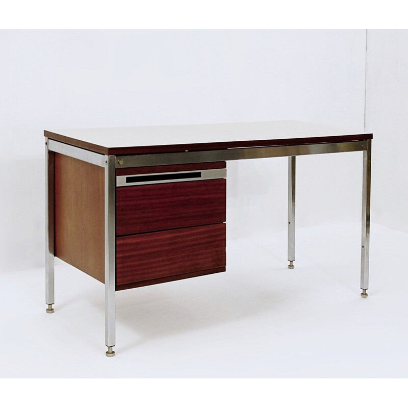 Vintage chrome and mahogany desk by Pierre Guariche, France 1960s