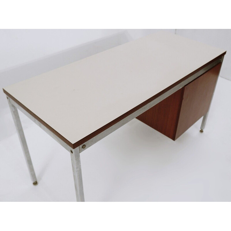 Vintage chrome and mahogany desk by Pierre Guariche, France 1960s