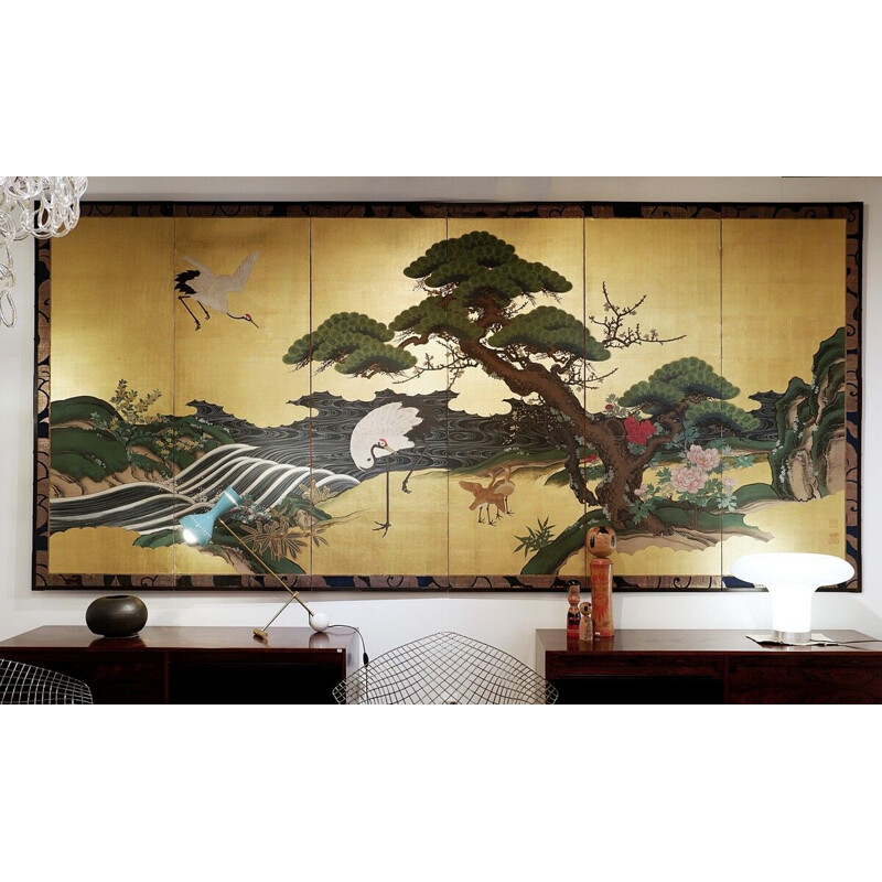 Décoration murale vintage japonaise à six panneaux