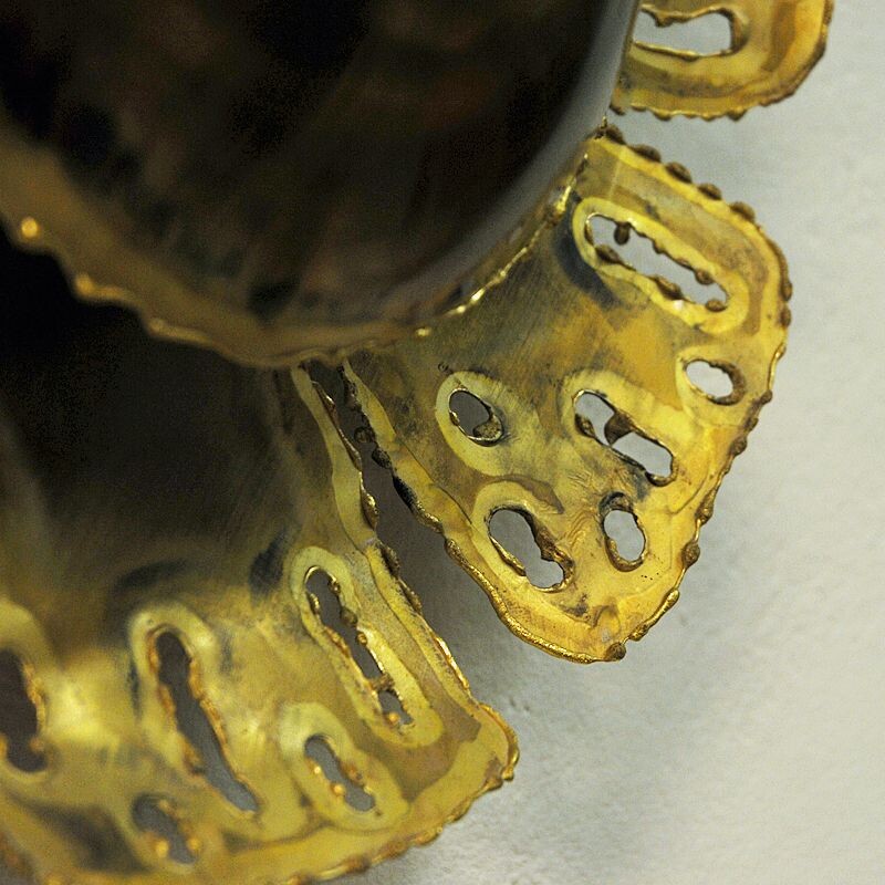 Pair of vintage Brutalist brass and floral sconces by Svend Aage Holm-Sørensen, Denmark 1960s