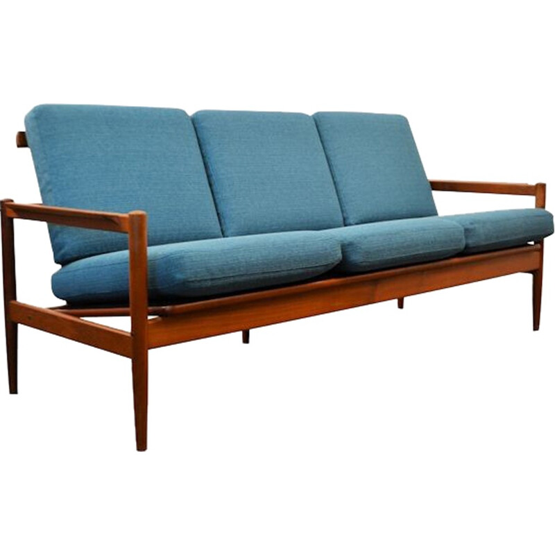 Danish 3 seater sofa in teak and fabric, Borge JENSEN & SONNER - 1960s