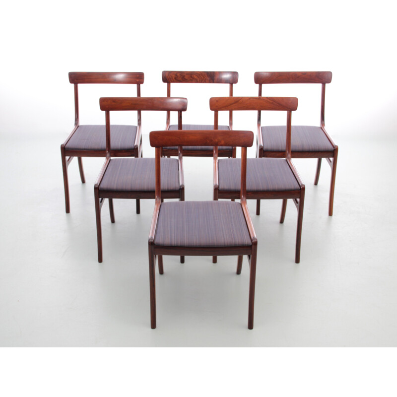 Set of 6 vintage scandinavian rosewood chairs Rungstelund model, 1960s