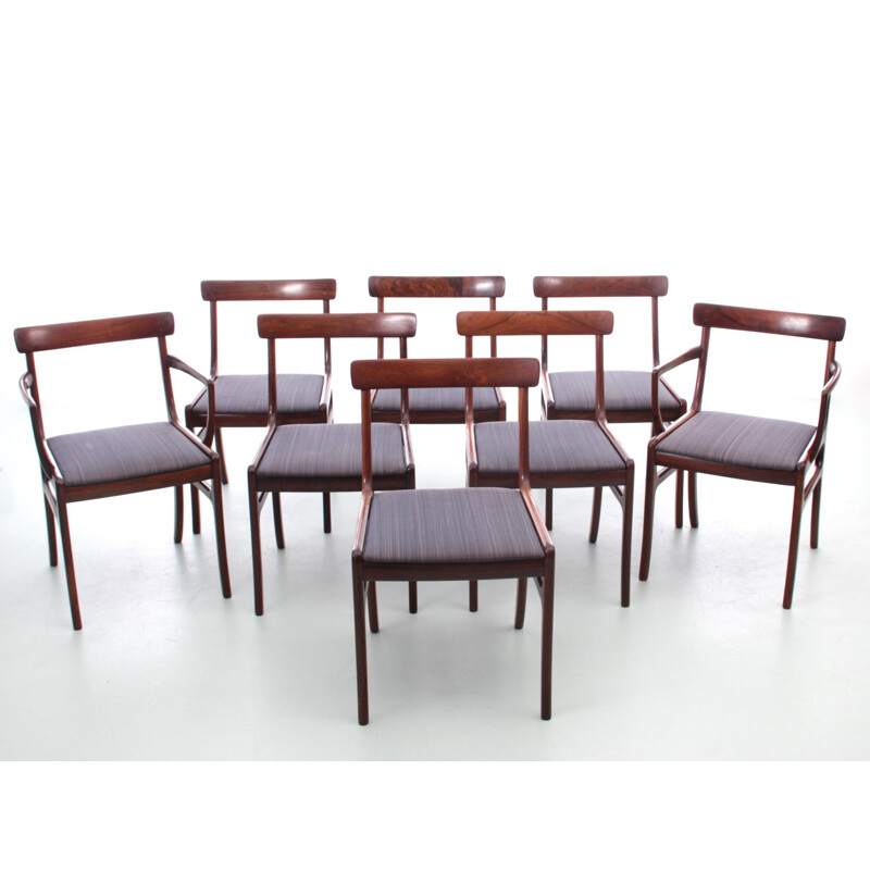 Ensemble de 6 chaises vintage scandinaves en palissandre modèle Rungstelund, 1960