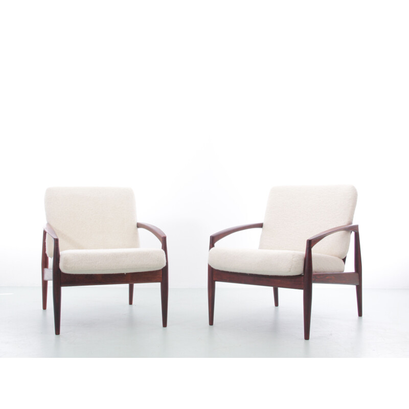 Pair of Scandinavian vintage rosewood armchairs PaperKnive model by Kai Kristiansen, Denmark