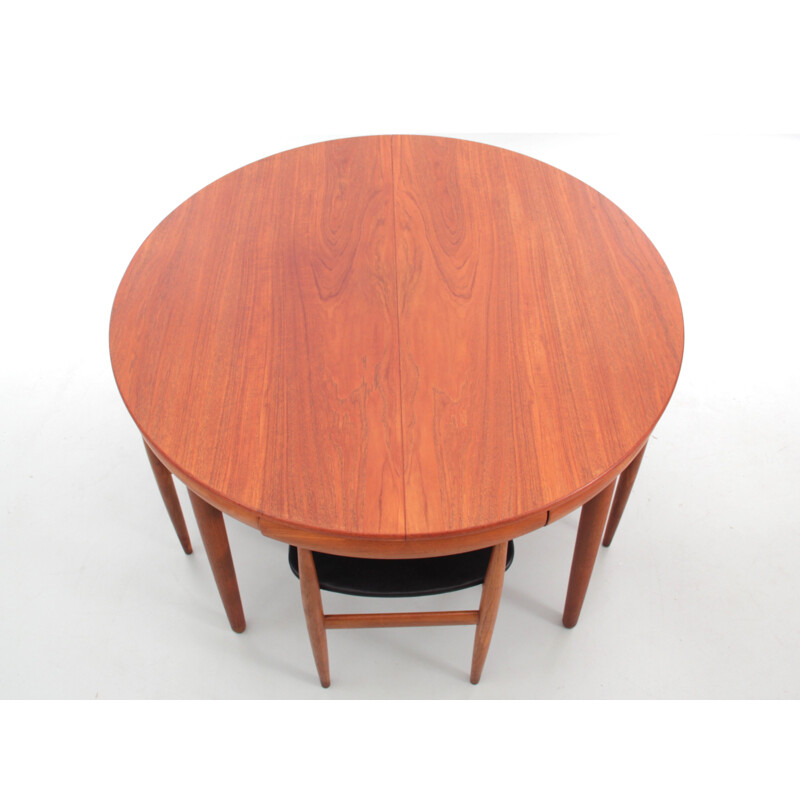 Set of 4 vintage teak chairs and extension table by Hans Olsen for Frem Rojle, 1964s