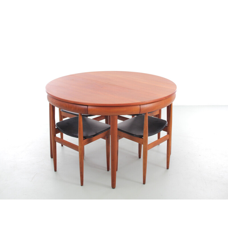 Ensemble de 4 chaises et table à rallonge papilon vintage en teck de Hans Olsen pour Frem Rojle, 1964