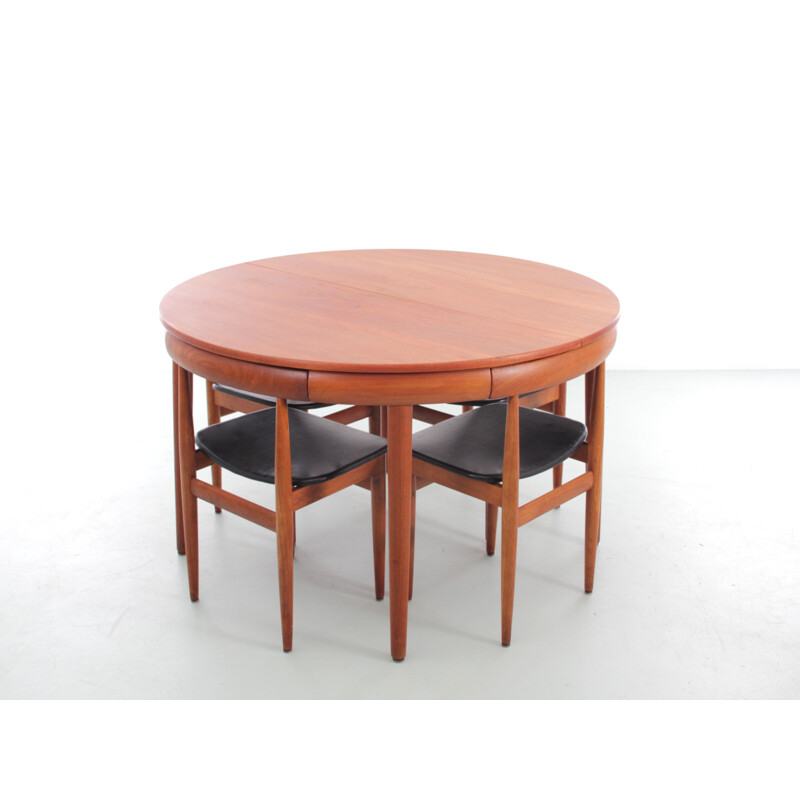 Set of 4 vintage teak chairs and extension table by Hans Olsen for Frem Rojle, 1964s