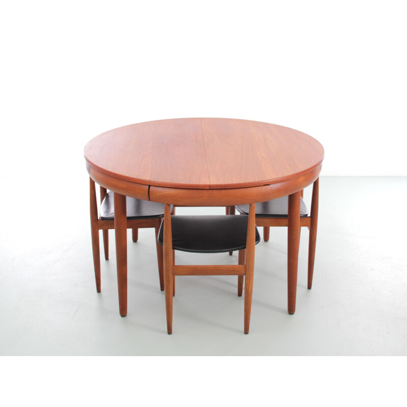 Ensemble de 4 chaises et table à rallonge papilon vintage en teck de Hans Olsen pour Frem Rojle, 1964