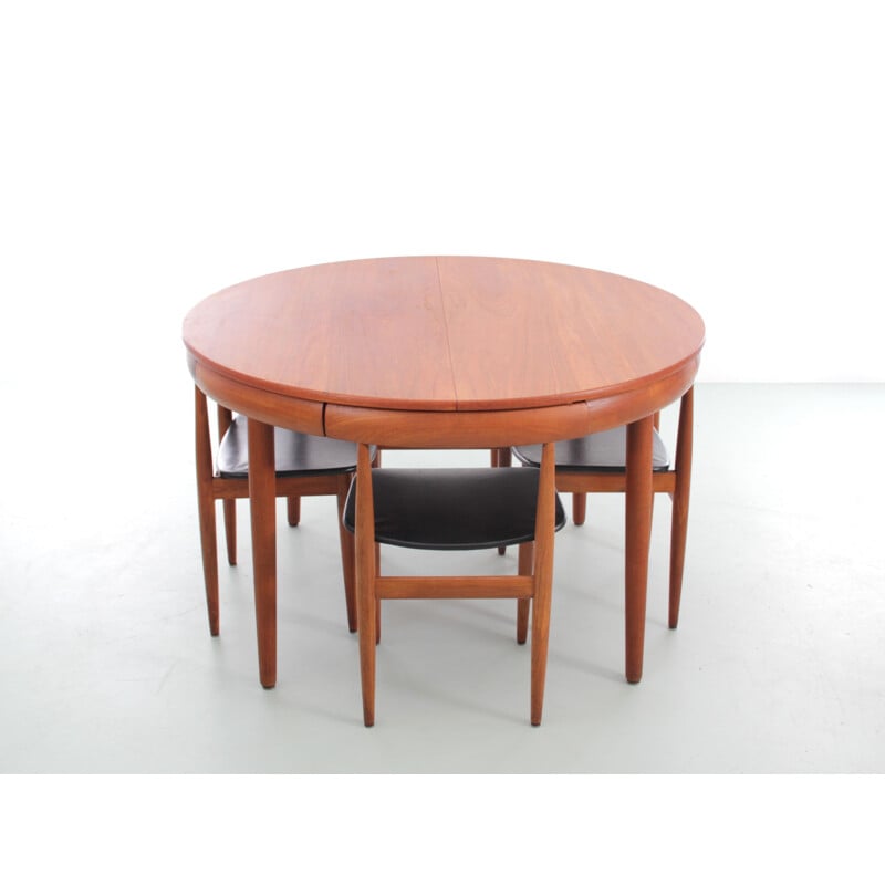 Set of 4 vintage teak chairs and extension table by Hans Olsen for Frem Rojle, 1964s