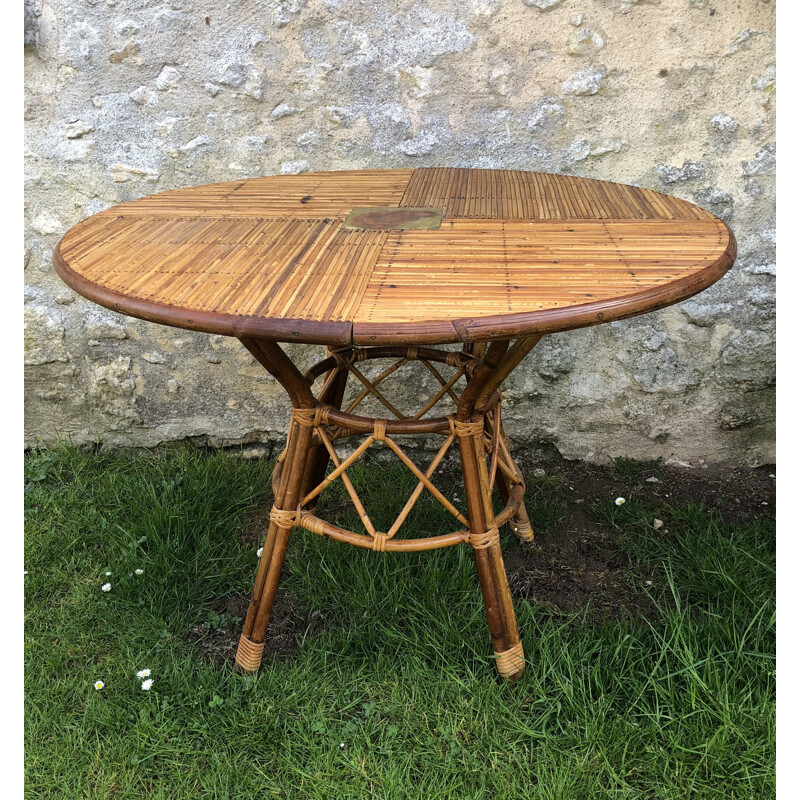 Vintage rolled bamboo table by Audoux et Minet