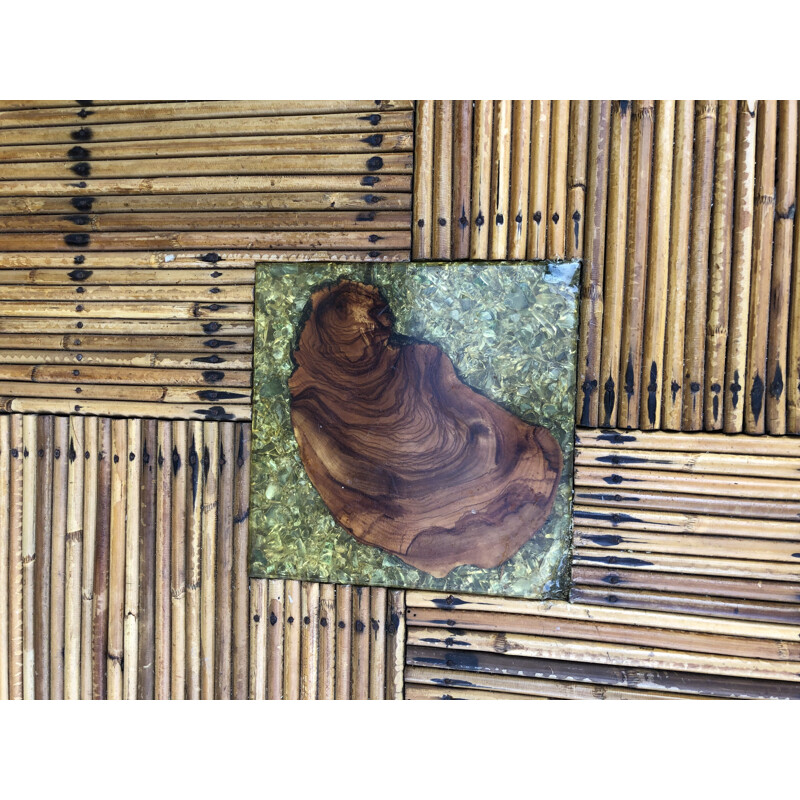 Mesa vintage de bambú enrollado de Audoux et Minet