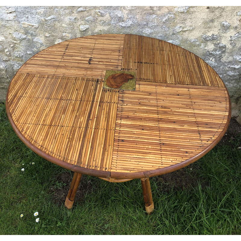 Vintage rolled bamboo table by Audoux et Minet