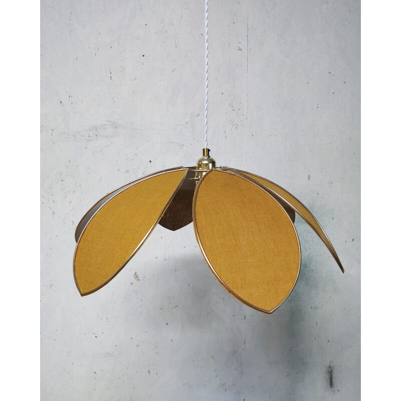 Vintage 6-petal fabric and gold metal flower pendant lamp