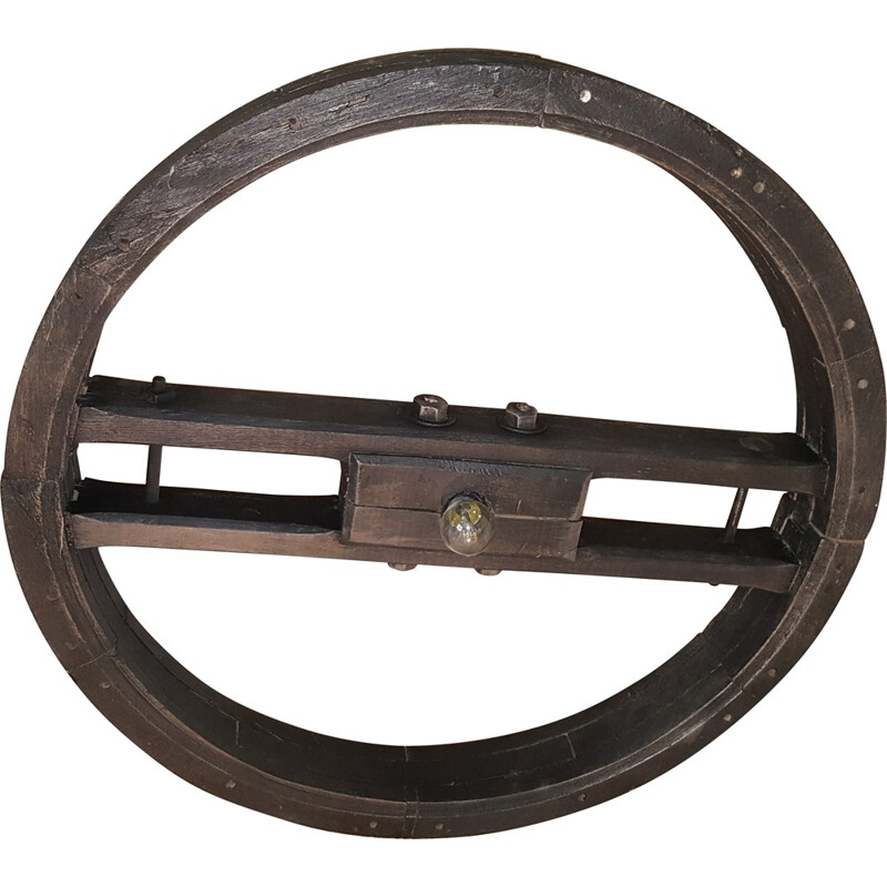 Applique sur poulie industrielle en bois et métal - 1930
