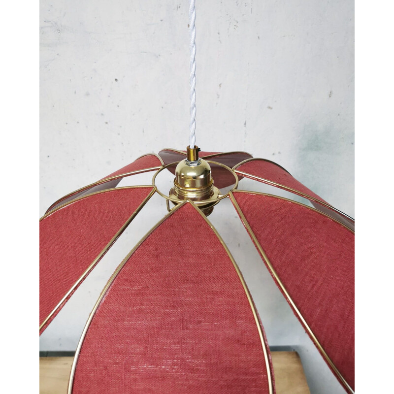 Vintage 6-petal fabric and gold metal flower pendant lamp