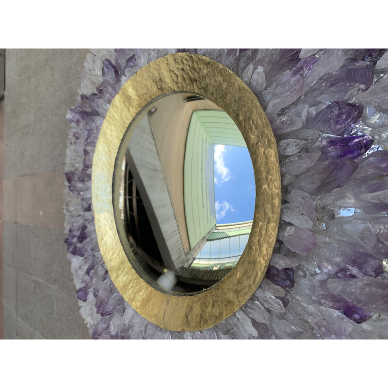 gebrek bevestigen veiligheid Vintage ronde spiegel in amethist en bergkristal