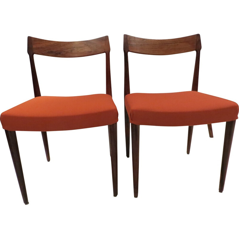 Pair of Danish chairs in rosewood and orange fabric - 1960s