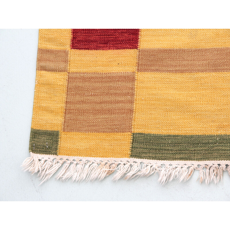 Tapete de lã de lã Vintage tecido à mão de KB, Suécia