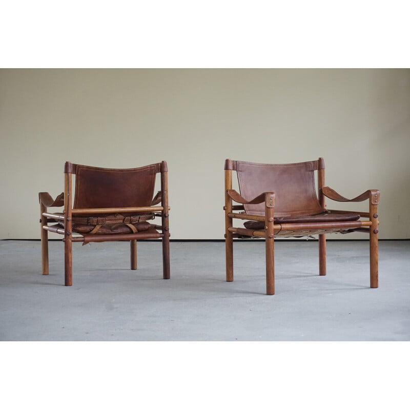 Pair of Sirocco Safari vintage armchairs by Arne Norell AB,  Sweden 1960s