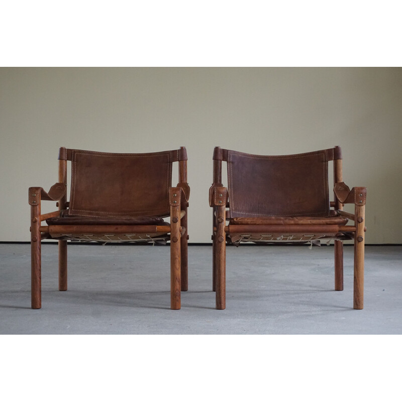 Pair of Sirocco Safari vintage armchairs by Arne Norell AB,  Sweden 1960s