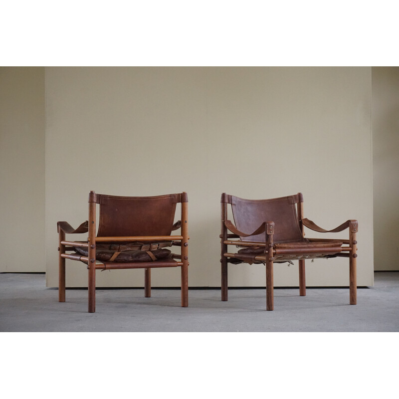 Pair of Sirocco Safari vintage armchairs by Arne Norell AB,  Sweden 1960s