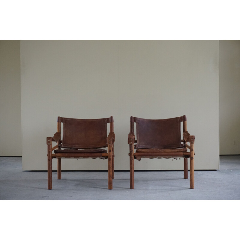 Pair of Sirocco Safari vintage armchairs by Arne Norell AB,  Sweden 1960s