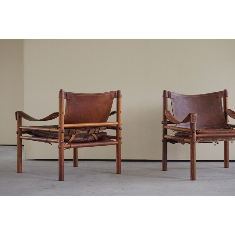 Pair of Sirocco Safari vintage armchairs by Arne Norell AB,  Sweden 1960s