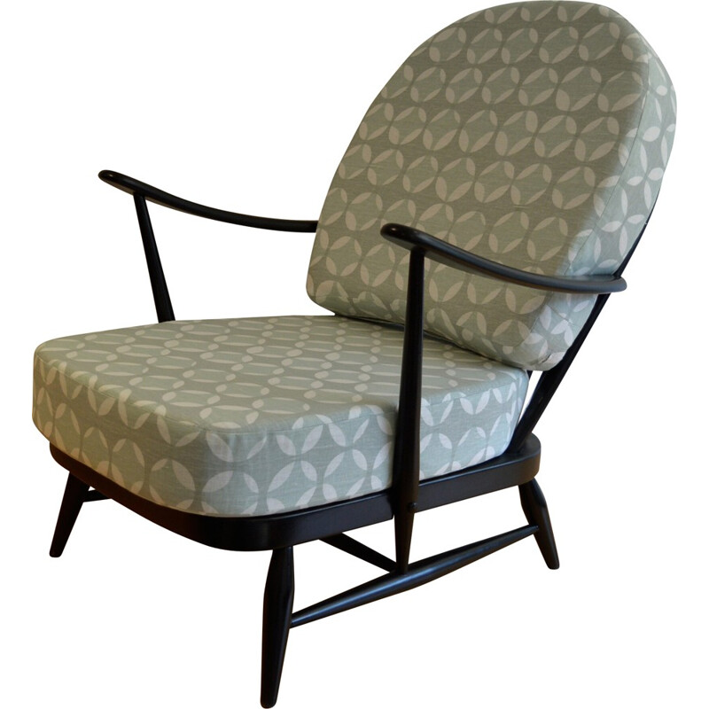 Ercol black 203 armchair in grey fabric, Lucian ERCOLANI - 1960s