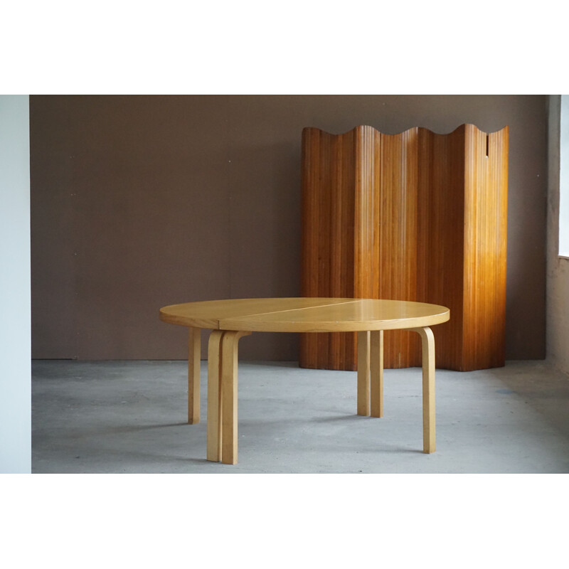 Vintage round dining table in birch by Alvar Aalto for Artek, 1980s