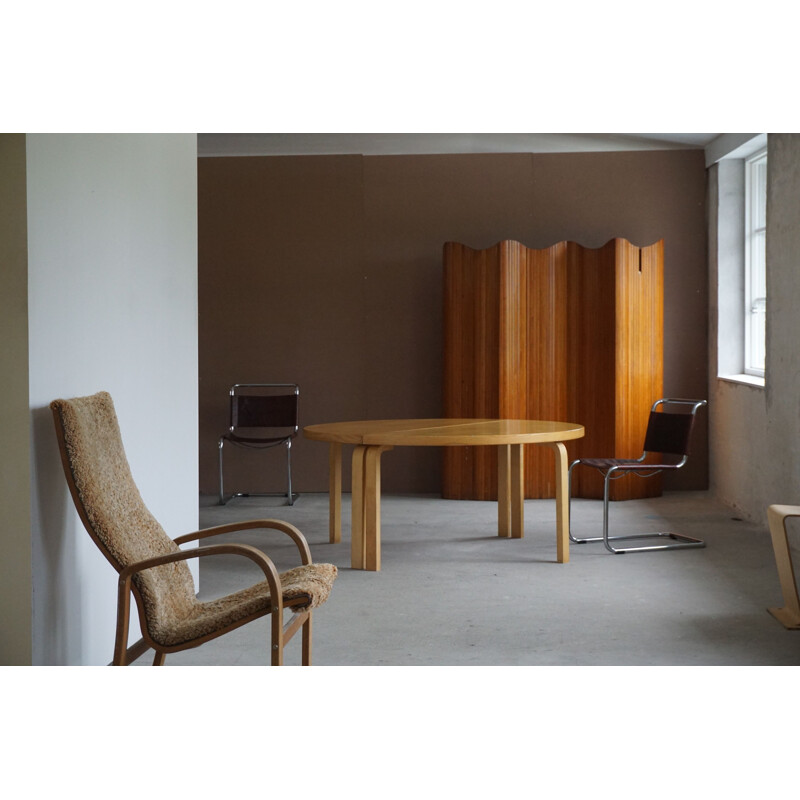 Vintage round dining table in birch by Alvar Aalto for Artek, 1980s