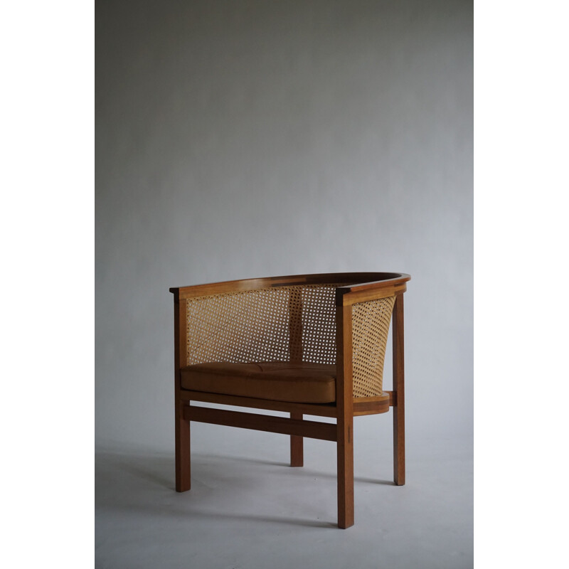 Mid century armchair in cane and leather by Rud Thygesen King & Johnny Sørensen for Botium, 1970s