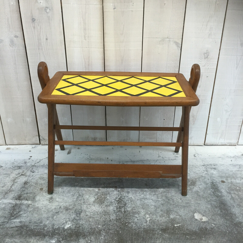 Side table in oakwood and yellow formica - 1960s