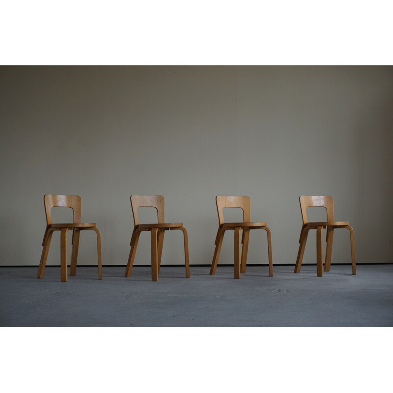 Set of 4 vintage chairs model 65 modern style by Alvar Aalto for Artek, 1950s