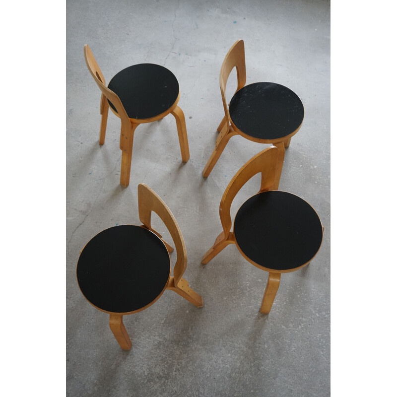 Set of 4 vintage chairs model 65 modern style by Alvar Aalto for Artek, 1950s