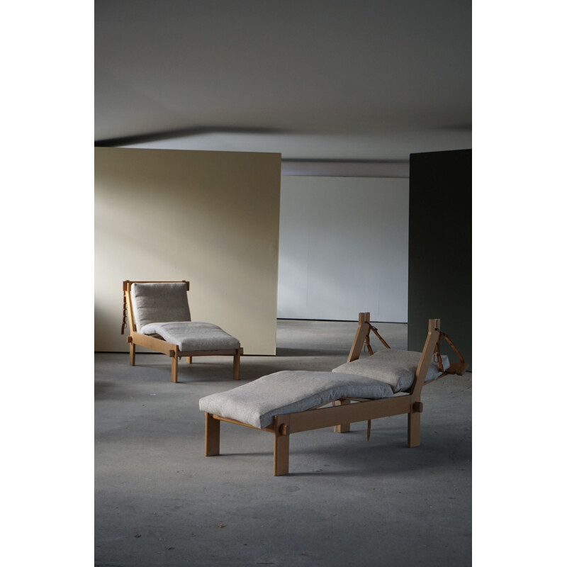 Vintage solid oak daybed with reupholstered cushions by Tage Poulsen, Denmark 1960s