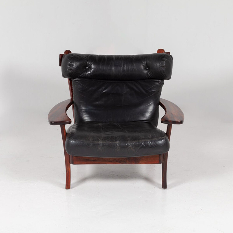 Fauteuil lounge Ox vintage moderne en cuir et palissandre par Sergio Rodrigues, 1960