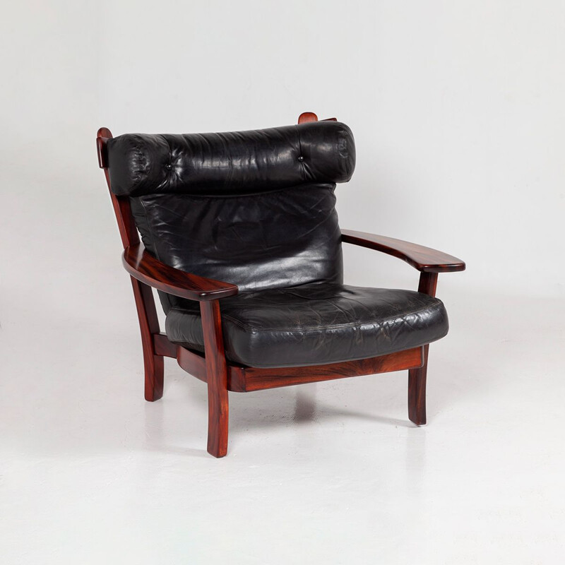 Fauteuil lounge Ox vintage moderne en cuir et palissandre par Sergio Rodrigues, 1960