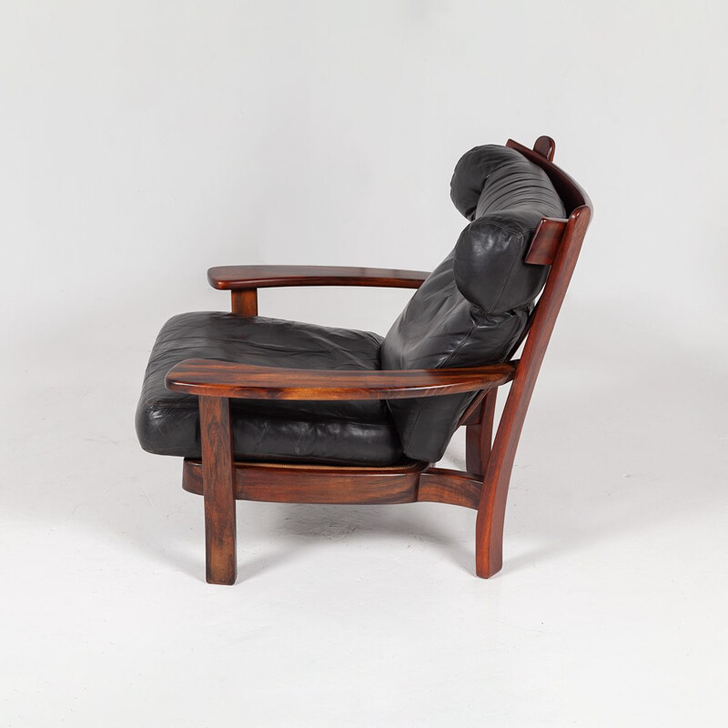 Fauteuil lounge Ox vintage moderne en cuir et palissandre par Sergio Rodrigues, 1960