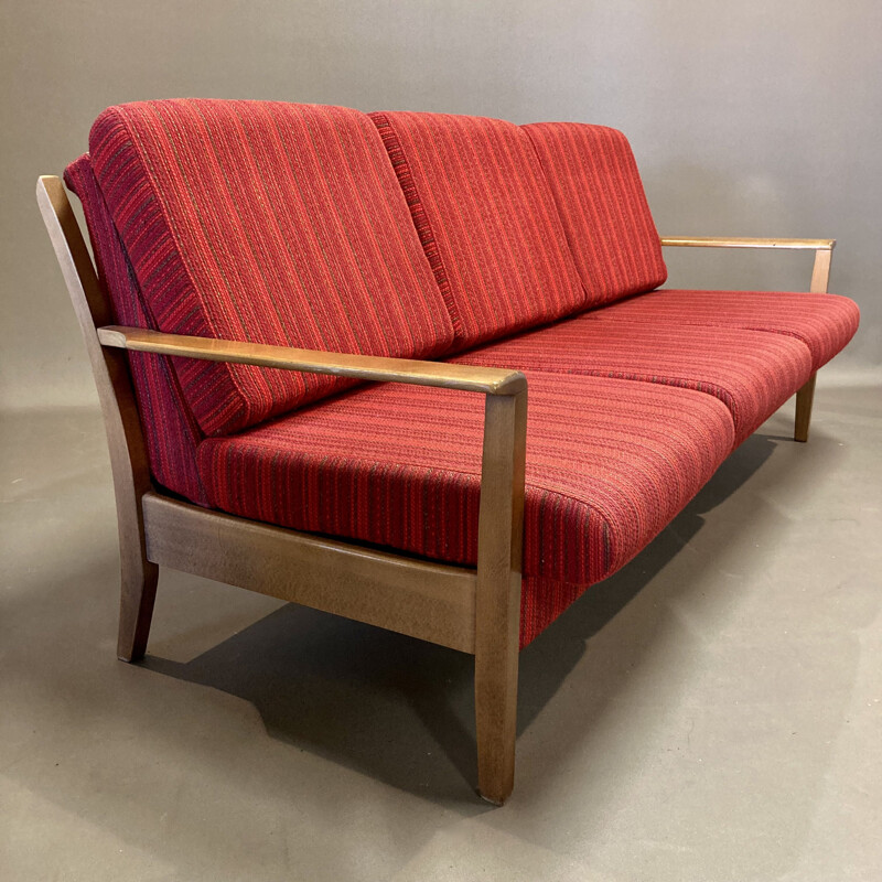 Vintage scandinavian design 3 seater sofa bed in teak, 1950s