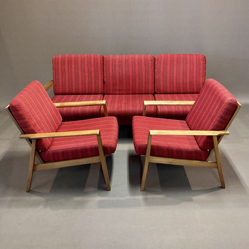Canapé lit 3 places vintage design scandinave en teck, 1950