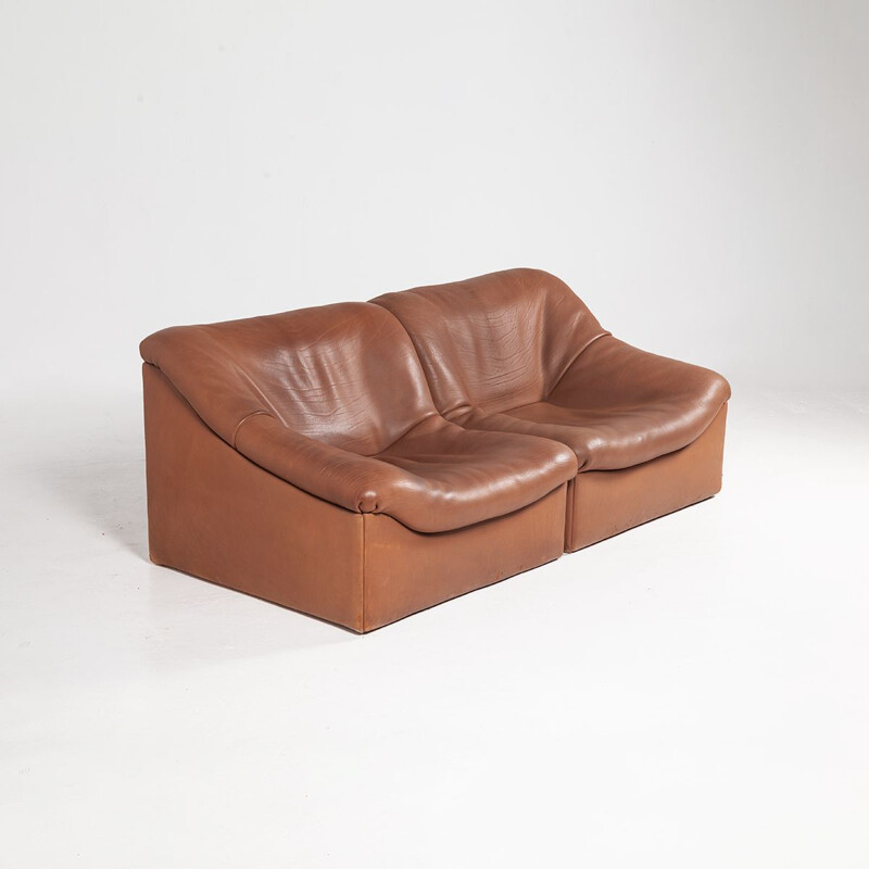 Buffalo leather DS-46 2-seater modular sofa vintage by De Sede, 1970s