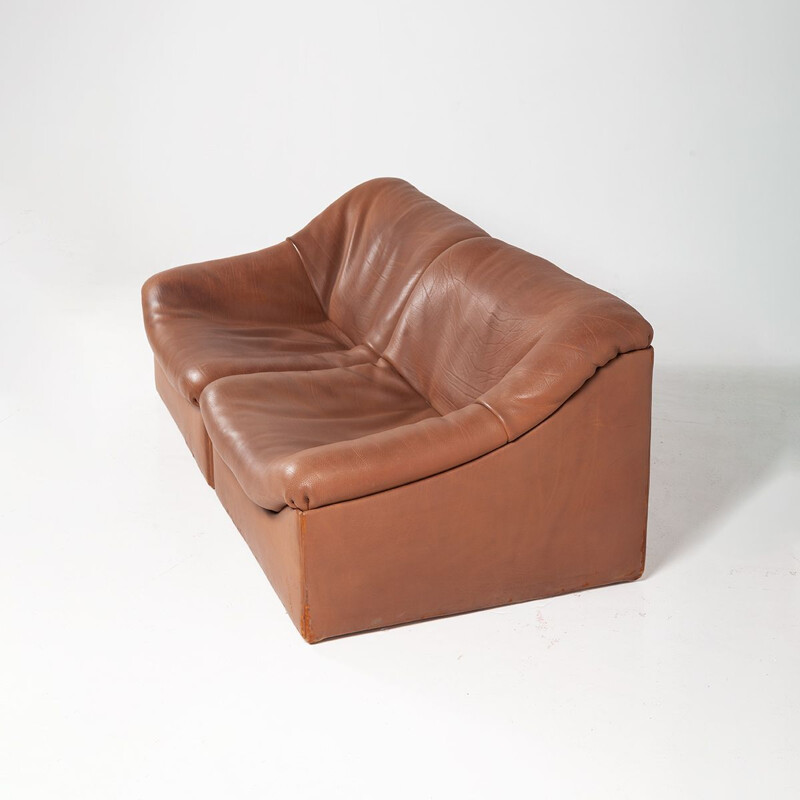 Buffalo leather DS-46 2-seater modular sofa vintage by De Sede, 1970s