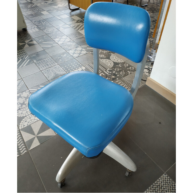 GoodForm industrial blue swivel tanker office desk chair by Gio Ponti, 1950s