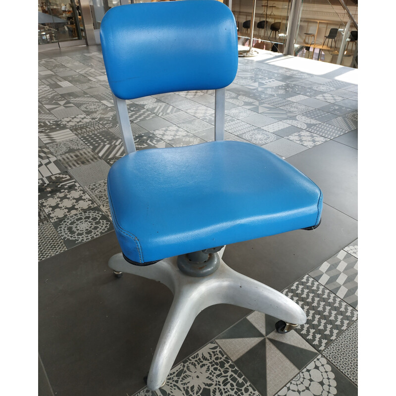 GoodForm industrial blue swivel tanker office desk chair by Gio Ponti, 1950s