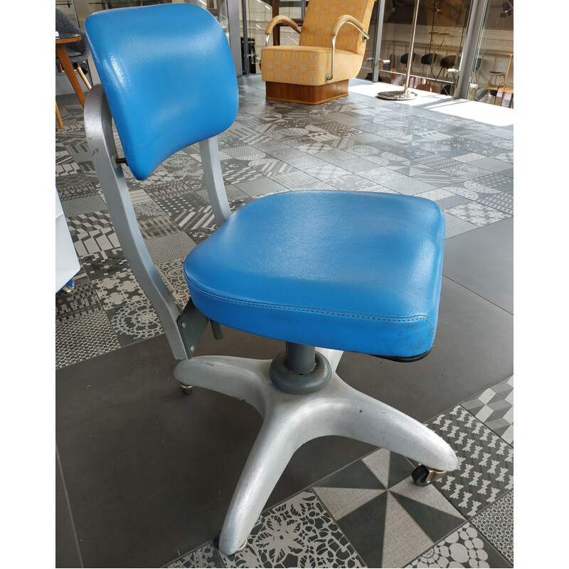 GoodForm industrial blue swivel tanker office desk chair by Gio Ponti, 1950s