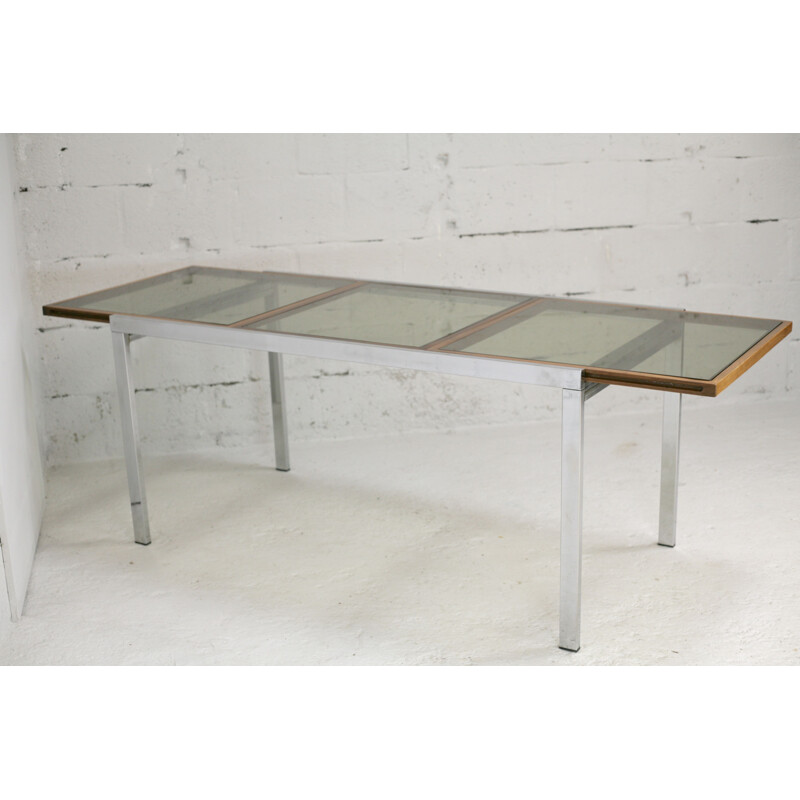 Vintage wood and smoked glass table by Milo Baughman, USA 1970s