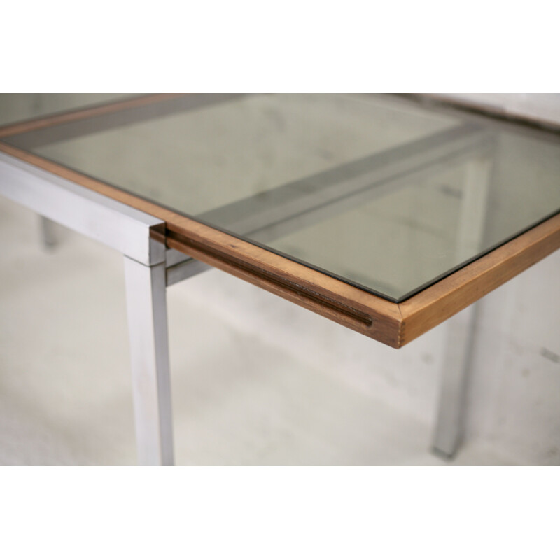 Vintage wood and smoked glass table by Milo Baughman, USA 1970s