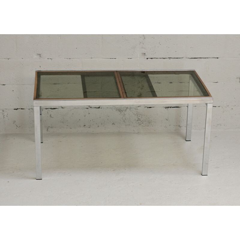 Vintage wood and smoked glass table by Milo Baughman, USA 1970s