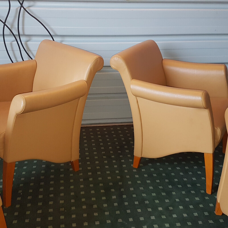 Set van 4 vintage lederen fauteuils van Walter Knoll